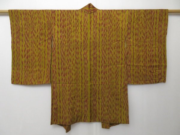 Photo1: 0802T03z400 Vintage Japanese Kimono Silk HAORI Ochre (1)