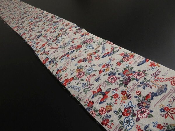 Photo1: 1H08z50 Japanese Kimono Crepe Silk  FABRIC Off-white Flowers, Butterfly 60.6" (1)