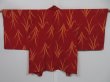 Photo2: 0703i08z600 Vintage Japanese Kimono Silk HAORI Dark red Grass (2)