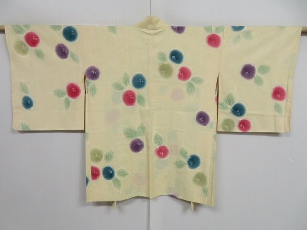 Photo1: 0830i08z570 Vintage Japanese Kimono Silk HAORI Light cream Camellia (1)