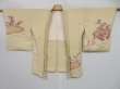 Photo6: 0702i09z600 Vintage Japanese Kimono Silk HAORI Light cream yellow Fog, Flowers (6)