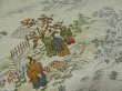 Photo2: 1S01z60 Japanese Kimono Silk  FABRIC Light gray Hunting scenery 39.4" (2)