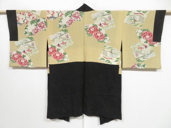 Photo1: 0813i03z580 Vintage Japanese Kimono Silk HAORI Black Bamboo (1)