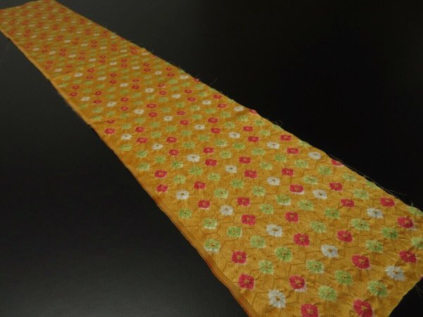 Photo1: 1Y10z30 Japanese Kimono Silk  FABRIC Yellow-Orange Shibori dyeing 38.6" (1)