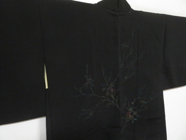 Photo1: 0304N02z540 Vintage Japanese Kimono Silk HAORI Black Branch (1)