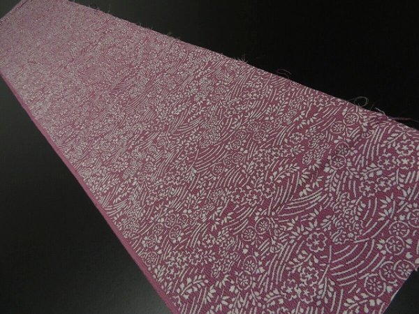 Photo1: 2J10z30 Japanese Kimono Crepe Silk  FABRIC Pink-Purple Wave, Flowers 34.6" (1)