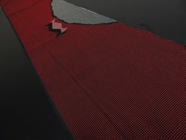 Photo1: 3A07z50 Vintage Japanese Kimono Silk  FABRIC Black, Dark red   55.1" (1)