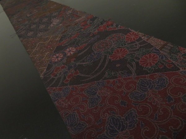 Photo1: 4K08z50 Japanese Kimono Crepe Silk  FABRIC Dark brown Flowers 57.5" (1)