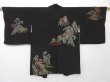 Photo1: 1529T10z500 Vintage Japanese Kimono Silk HAORI Black Temple (1)