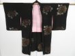 Photo7: 0904i10z520 Antique Japanese Kimono Silk LONG HAORI Black Peony (7)
