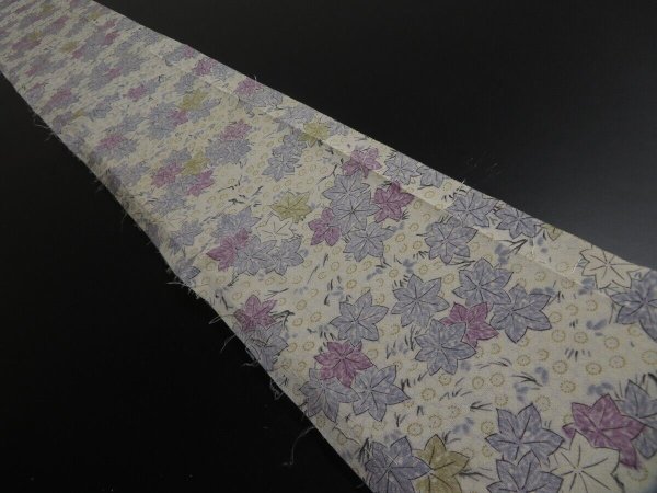 Photo1: 1C07z50 Japanese Kimono Silk  FABRIC Off-white Maple, Plum blossom 55.1" (1)