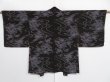 Photo2: 1001i10z410 Vintage Japanese Kimono Silk HAORI Black-Brown Flower (2)