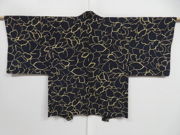 Photo1: 0911i09z580 Japanese Kimono Silk HAORI Dark navy Flower (1)