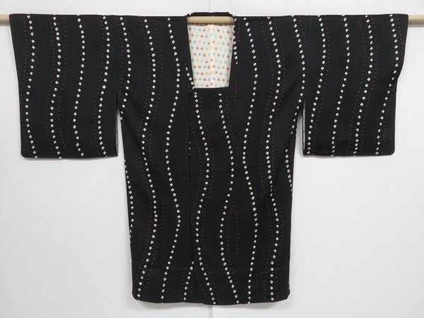 Photo1: 1314i03z590 Vintage Japanese Kimono Silk HAORI COAT Black Dot (1)