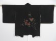 Photo1: 1207i10z590 Vintage Japanese Kimono Silk HAORI Black Chrysanthemum (1)