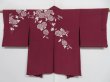 Photo6: 1213i08z530 Vintage Japanese Kimono Silk HAORI Wine red Flower (6)