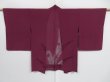 Photo2: 1215i05z290 Vintage Japanese Kimono Silk See through HAORI Wine red Flower (2)