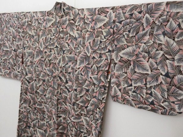 Photo1: 1006T08z440 Vintage Japanese Kimono Silk HAORI Brown Leaf (1)