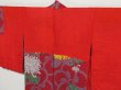 Photo8: 0929i02z350 Antique Japanese Kimono Silk HAORI Dark red Chrysanthemum (8)