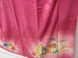 Photo5: 1418T05z570 Antique Japanese Kimono Silk IROTOMESODE Dark pink Folding fan (5)