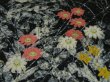 Photo3: 3M01z60 Japanese Kimono Silk  FABRIC Black Flowers 37.8" (3)