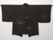 Photo1: 1118T03z490 Vintage Japanese Kimono Silk HAORI Dark brown Flowers (1)