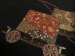 Photo3: 1F01z80 Japanese Kimono Silk Embroidery FABRIC Black Royal cart 46.5" (3)