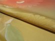 Photo4: 2V01z60 Japanese Kimono Silk  FABRIC Yellow, Coral pink Flowers 42.5" (4)