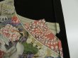 Photo6: 2Q01z100 Japanese Kimono Silk  FABRIC Black Crane, Flowers 53.5" (6)