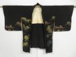 Photo7: 1418i03z640 Vintage Japanese Kimono Silk HAORI Black Cloud (7)