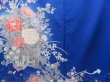 Photo5: 0819T01z950 Japanese Kimono Silk TSUKESAGE Blue Flower cart (5)