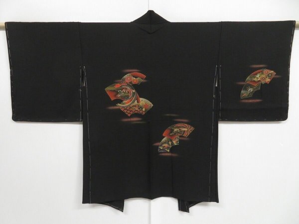 Photo1: 1214i02z550 Unused Japanese Kimono Silk HAORI Black Jigami (1)