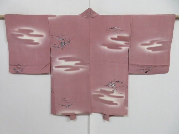 Photo1: 1029i09z540 Vintage Japanese Kimono Silk HAORI Dull pink Scenery (1)