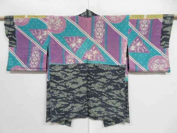 Photo1: 1307i09z460 Vintage Japanese Kimono Silk HAORI Blue-Gray (1)