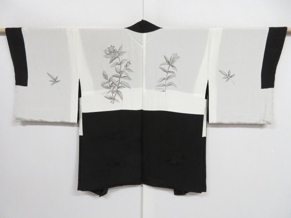 Photo1: 0830i07z600 Japanese Kimono Silk HAORI Black (1)