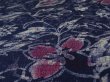 Photo3: 4B01z60 Vintage Japanese Kimono Silk  FABRIC Purplish navy Flower 41.7" (3)