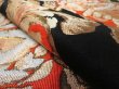 Photo6: 1C02z200 Vintage Japanese Kimono Silk OBI FABRIC Black Flowers 48.8" (6)