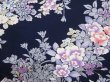 Photo6: 1501T07z900 Japanese Kimono Silk KOMON Navy Peony (6)