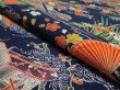 Photo4: 2P01z70 Japanese Kimono Silk  FABRIC Navy Japanese palace garden 45.7" (4)