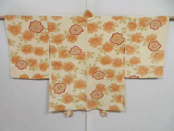 Photo1: 0901i02z540 Japanese Kimono Silk HAORI Off-white Rose (1)