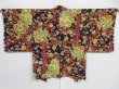 Photo1: 1327i06z490 Vintage Japanese Kimono Silk HAORI Black Plum branch (1)