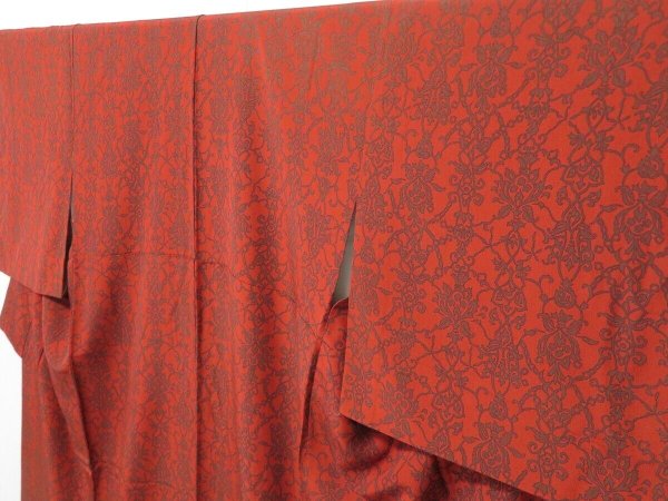 Photo1: 1313T10z930 Japanese Kimono Silk KOMON Red-Brown (1)