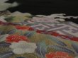 Photo4: 1Q01z200 Japanese Kimono Silk  FABRIC Black Makimono 49.6" (4)