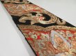 Photo2: 1C02z200 Vintage Japanese Kimono Silk OBI FABRIC Black Flowers 48.8" (2)