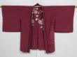 Photo5: 1213i08z530 Vintage Japanese Kimono Silk HAORI Wine red Flower (5)