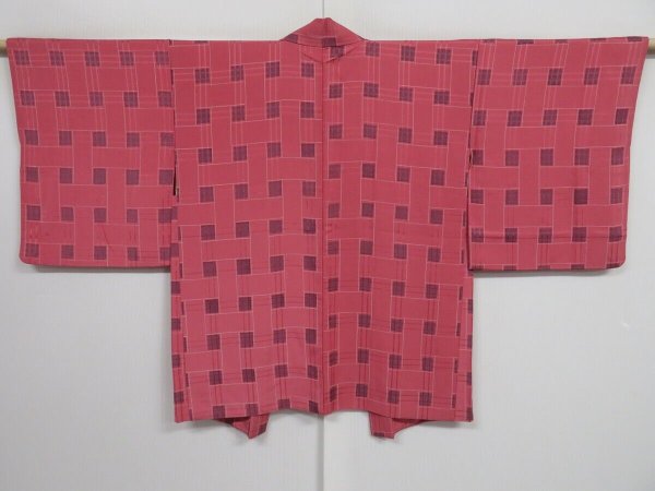 Photo1: 0806i03z560 Vintage Japanese Kimono Silk HAORI Pink (1)