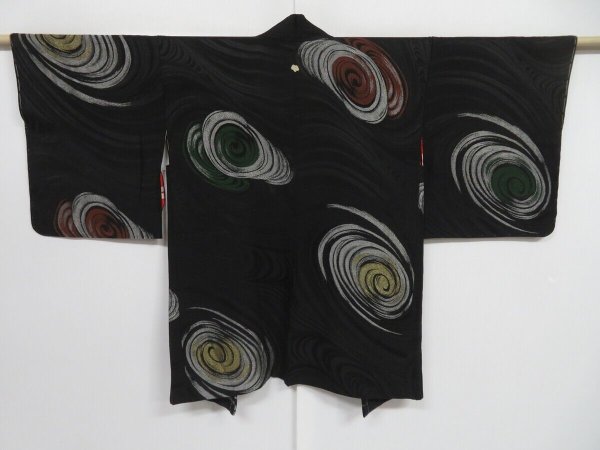 Photo1: 1424i05z580 Vintage Japanese Kimono Silk HAORI Black Ripple (1)