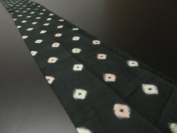 Photo1: 3F09z30 Vintage Japanese Kimono Silk MEISEN FABRIC Black-Green   74" (1)