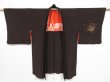 Photo6: 1005i01z630 Vintage Japanese Kimono Silk URUSHI HAORI Black Red-Brown (6)