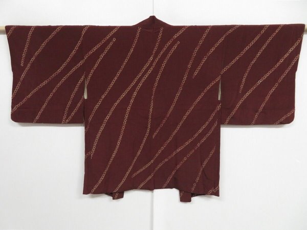 Photo1: 0930i10z500 Vintage Japanese Kimono Silk HAORI Dark brown (1)